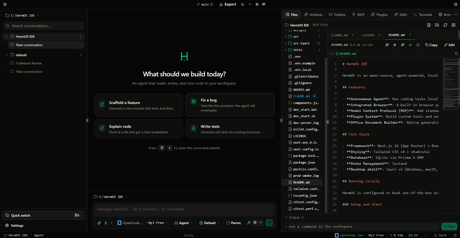 HermOS Main Workspace Interface
